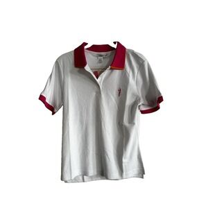 NWT Coldwater Creek Womens M White Pink Polo Shirt Breast Cancer Awareness Golf